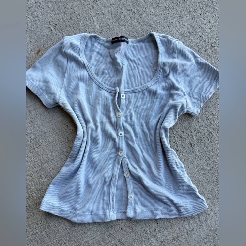 Brandy melville Light Blue Button-Up Ribbed Top - Picture 1 of 4